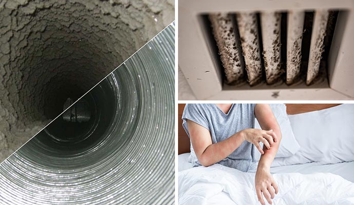 Collage of dirty vent and allergen problem