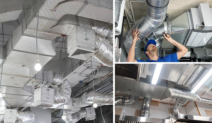 Collage of duct insulation, installation, and replacement services