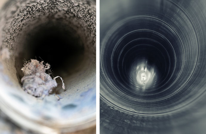 hydro cleanduct dryer vent service comparison before & after
