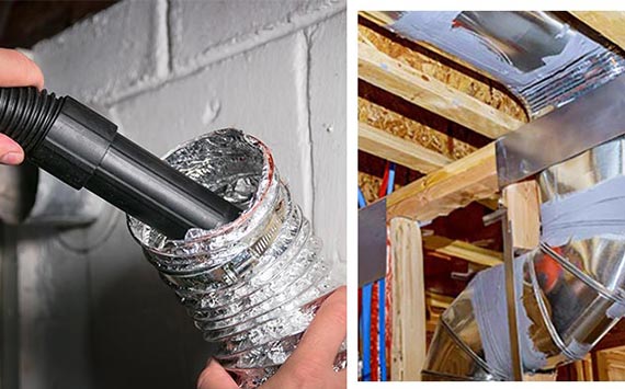 Professional worker duct cleaning and sealing