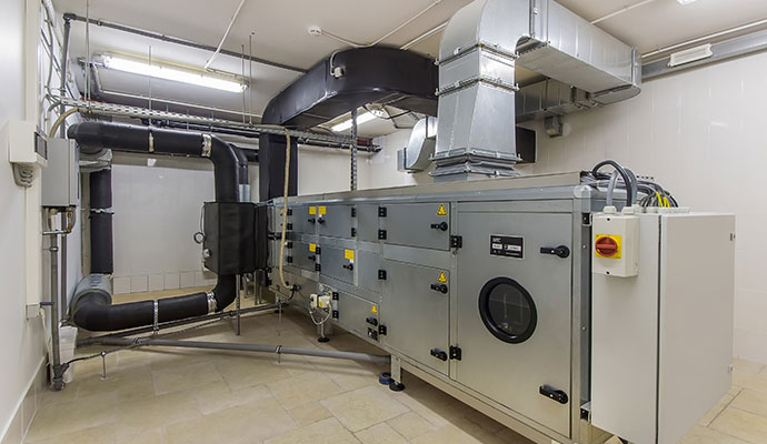 Commercial HVAC air handling unit in mechanical room