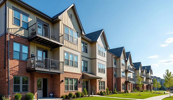 Modern brick and siding apartment building