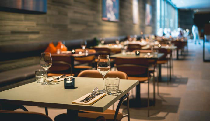 Modern restaurant dining room table setting
