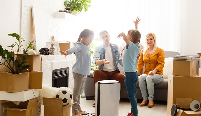 Happy family enjoying time together in living room