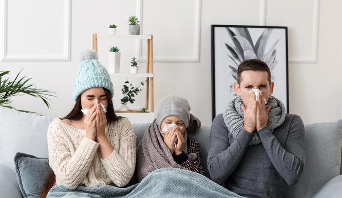 Family suffering with allergies