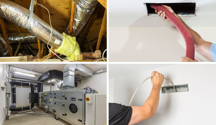 A collage of professional air duct cleaning and HVAC system maintenance services