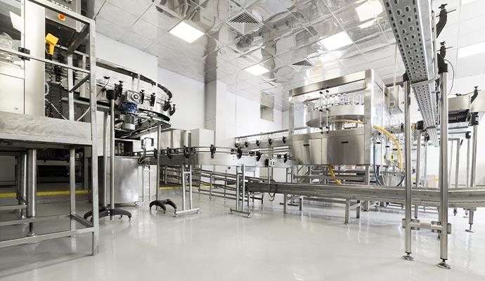 Industrial bottling conveyor line with an HVAC system