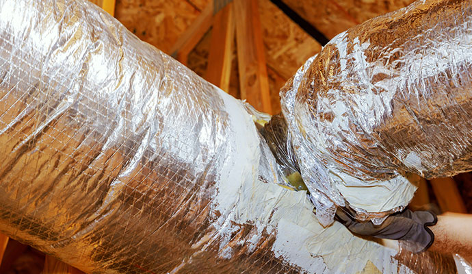 Attic HVAC insulated flexible ductwork