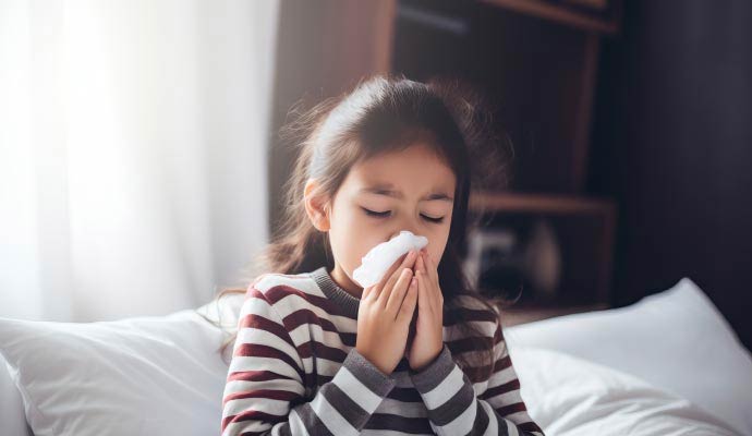 Child sneezing indoor allergy symptoms
