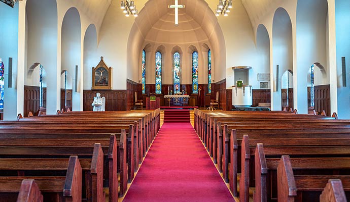 Beautiful church interior and structural preservation.