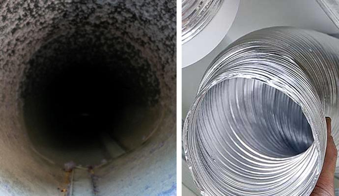 Collage of dirty and clean duct