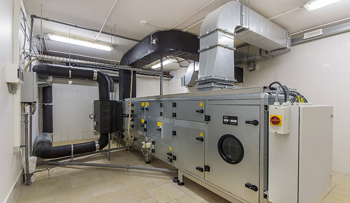Commercial hvac mechanical room interior