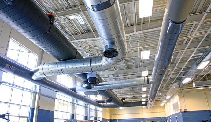 Gym ceiling HVAC ductwork system